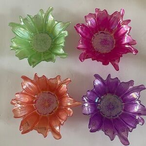Akcam glass Turkish Irridescent set of four bowls vibrant colors ~6 3/4” wide